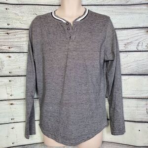 Alpha Beta Men’s L Gray Long Sleeve Henley Casual Striped Shirt